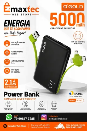 Carregador Portátil/ Power Bank 5.000 AGOLD