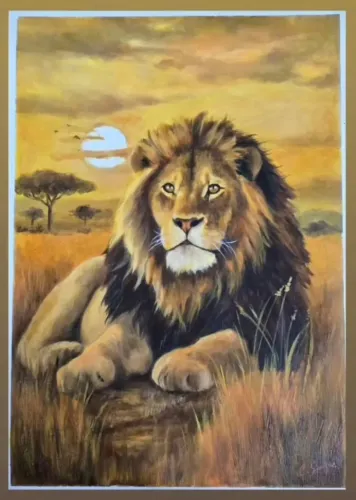 Pintura óleo Leão de Judah A3 com moldura