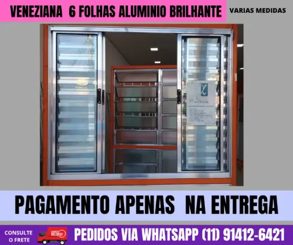 janela veneziana varias medidas - aluminio brilhante