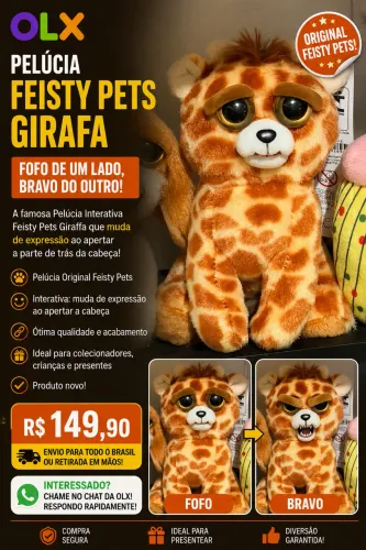 Pelúcia Feisty Pets Girafa Interativa - Original chaveiro Br Machine
