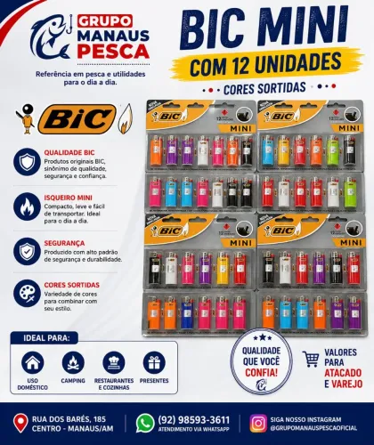 Cartela de Isqueiro Mini Bic com 12 unidade.