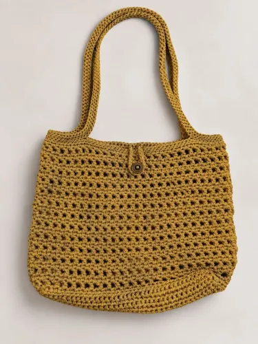 Bolsa Grande de Crochê em Fio Náutico Mostarda | Pronta Entrega