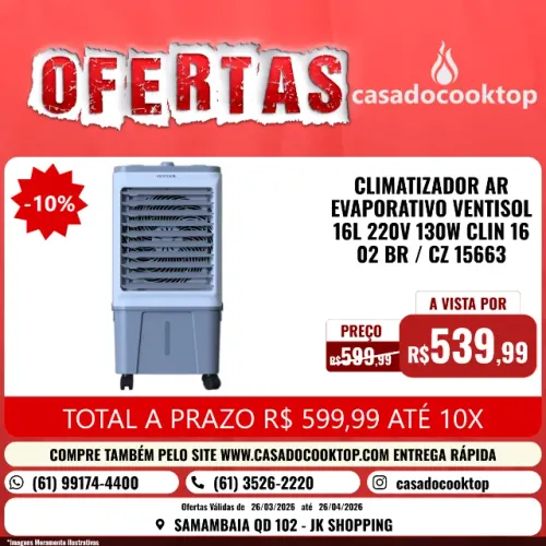 CLIMATIZADOR AR EVAPORATIVO VENTISOL 16L 220V 130W CLIN16-02 BR/CZ 15663