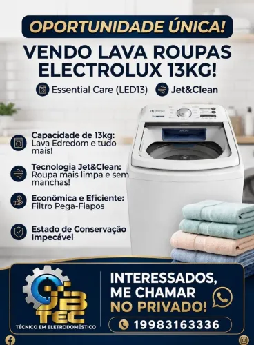 Máquina de lavar Electrolux 13kg, moderna e pouco usada. Garantia de três meses. Ligue já!