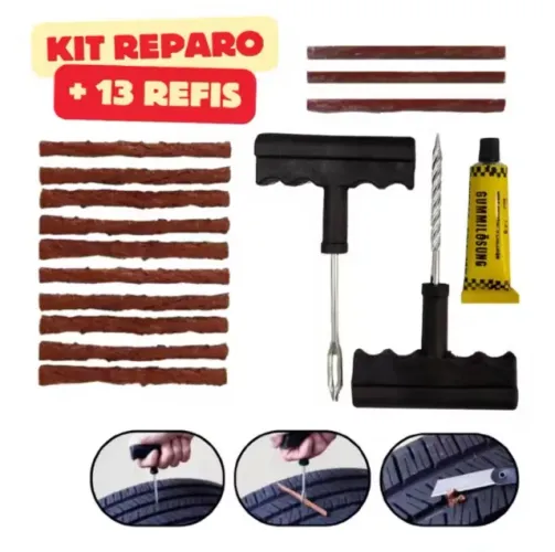 ?Kit Reparo Pneu Sem Camara Carro E Moto Refil Selante Remendo Macarrão
