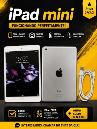 ? IPAD MINI + CABO ? FUNCIONANDO ? ÓTIMO PARA USO NO DIA A DIA! (R$220)