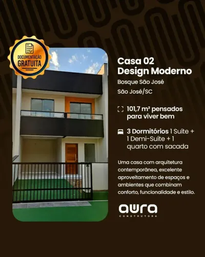 Casa para venda tem 113 metros quadrados com 3 quartos em Forquilhas - São José - Santa Ca