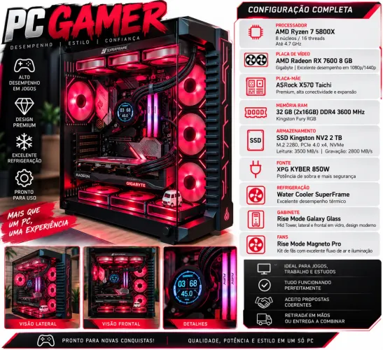 PC GAMER DE ALTO DESEMPENHO - RYZEN 7 + RX 7600 8GB