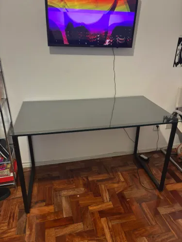 mesa escrivaninha + tampo de vidro
