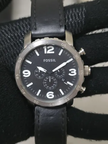 Relógio Fossil Nate Cronógrafo 50mm Pulseira Couro Preto JR1356 Funcionando Perfeitamente
