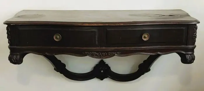 Antigo Console aparador parede estilo império executado madeira nobre finamente entalhado