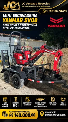 Mini escavadeira Yanmar SV08 e Carretinha rebocador Bitruck emplacada