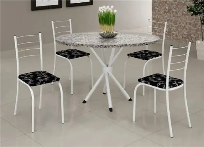 Mesa de Cozinha Rio Branco Granito Topazio Redondo e 4 Cds Rio Branco - Entrega Rápida!