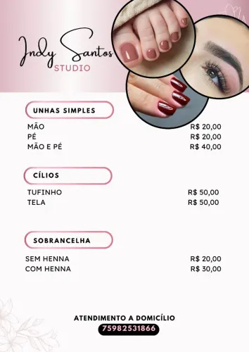 Manicure, design de cílios e sobrancelha a domicílio 