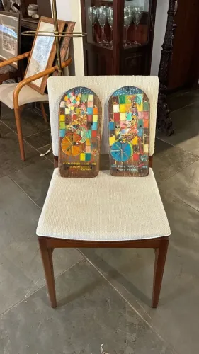 Pintura Naïf em Madeira - Palhaço em Bicicleta
