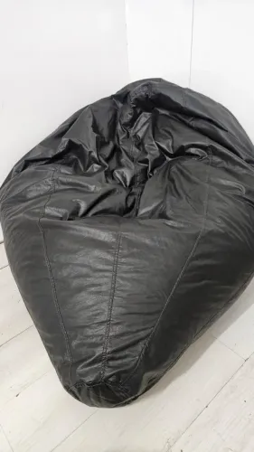 Puff Gigante Preto Couro Sintético - Pufão Completo com Enchimento