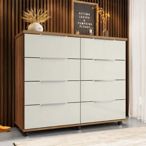 Cômoda Athenas Larg. 1.21m com 8 Gavetas Cedro/Areia