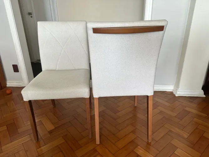 Conjunto 2 Cadeiras de Jantar em Linho Cru e madeira maciça