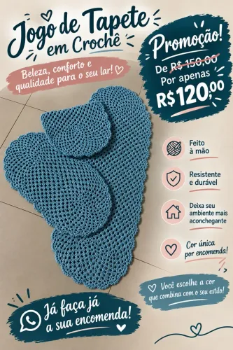 Jogo de Tapetes em Crochê 3 Peças - PROMOÇÃO R$ 120