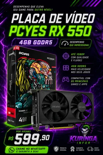 Placa de Vídeo PCYES Radeon RX 550 4GB GDDR5 Dual Fan, HDMI/ DP/ DVI AMD, Lacrada! ?  