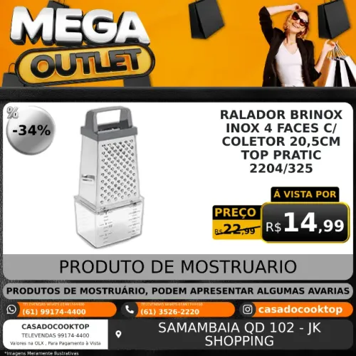 RALADOR BRINOX INOX 4 FACES C/ COLETOR 20,5CM TOP PRATIC 2204/325