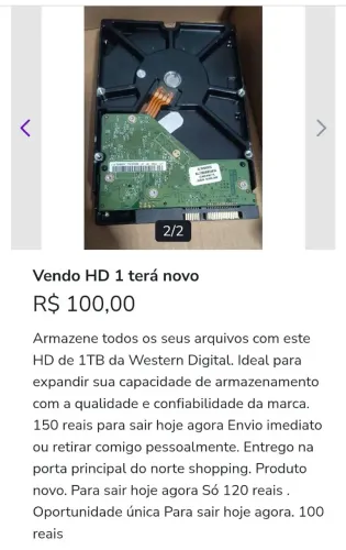 Vendo HD 1 terá novinho.