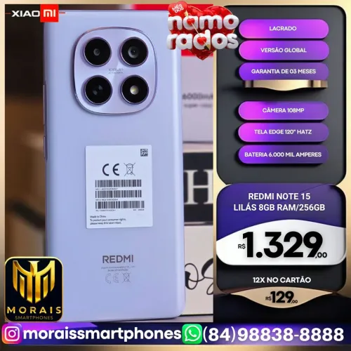 OFERTA - Redmi Note 15 - LILÁS, PRETO- 256GB | 8GB RAM - LACRADISSIMO