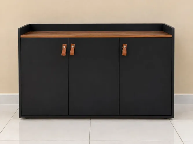 Armário/Balcão Buffet Preto com Tampo de Madeira - Excelente Estado