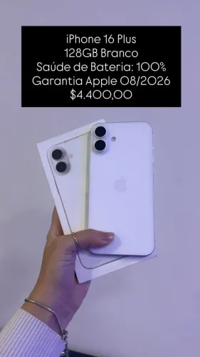 Seminovo: iPhone 16 Plus 128GB Branco - Bateria 100% - Garantia Apple 08/26 | Loja Fisica