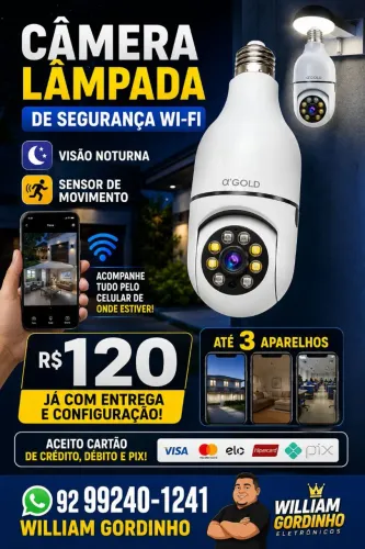 Câmera lâmpada wi-fi segurança