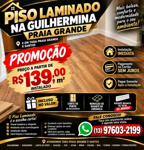 Piso Laminado Preço | Guilhermina Praia Grande (Pague Após a Instalação)