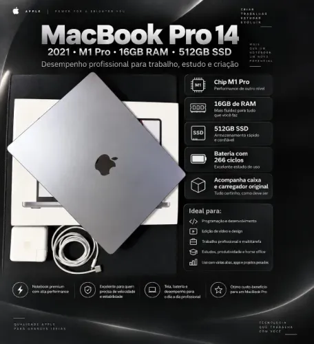 Macbook Pro M1 Pro 16GB 512GB de SSD - 14 polegadas - 2021