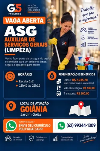 Vaga aberta auxiliar de serviços gerais