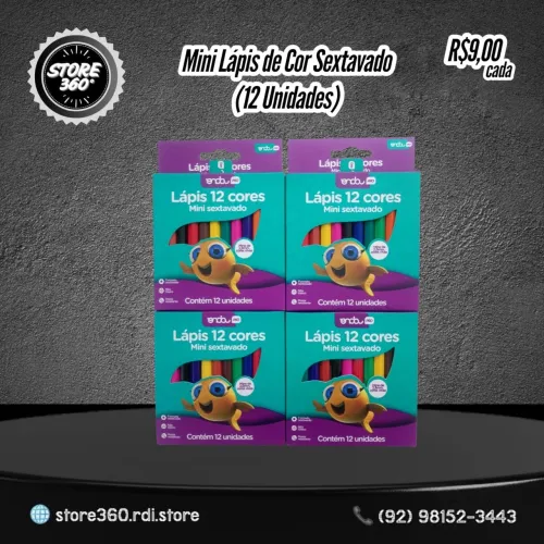 Mini Lápis de Cor Sextavado (12 Unidades)