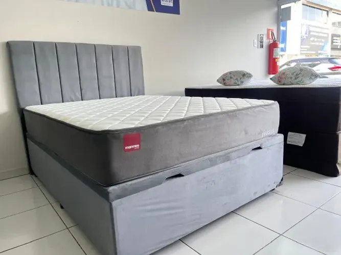 Cama Box Baú Casal Nova Colchão Mannes Molas Superlastic +Firme Até 150 Kg, Torra Estoque!