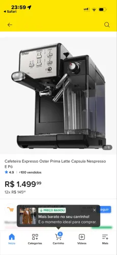 Cafeteira nespresso Oster 