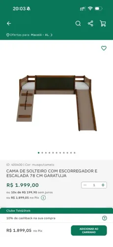 Cama Infantil Tok&Stok com Escorregador, Escalada e Colchão