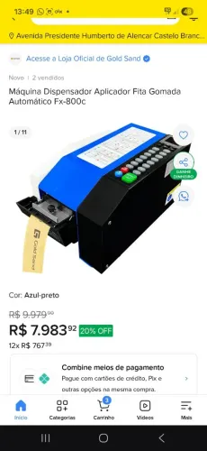 Máquina dispensador aplicador de fita gomada automática 