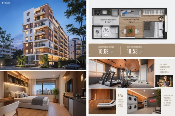Studio de 18 m² em andar alto no Unikko, Rebouças, perto da UFPR e do Pequeno Príncipe