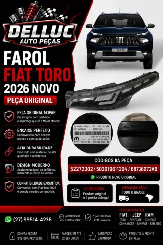 FAROL ESQUERDO FIAT TORO 2026 ORIGINAL MOPAR LED/DRL