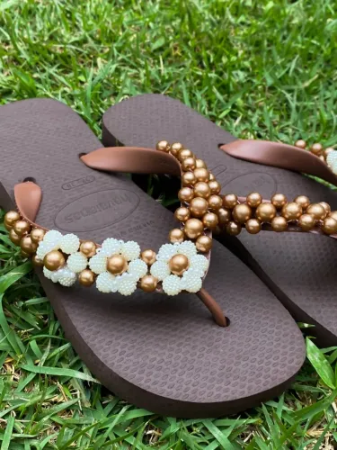 Chinelo Feminino Marrom Luxo Havaianas Artesanal Customizada