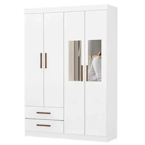 Guarda Roupa Hercules 4Pts 2Gv com Espelhos Branco Carioca - Entrega Rápida!