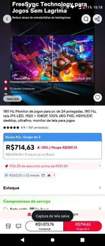 Monitor 24 polegadas ips led 180hz novo faz 1d
