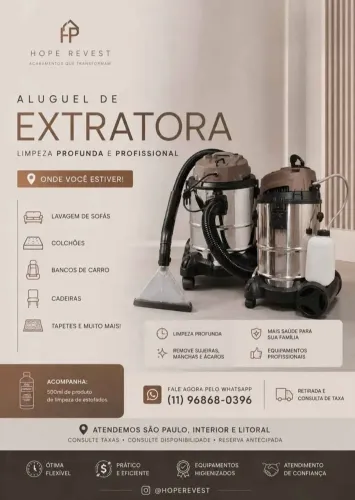 Locação de Extratora para lavagem de estofados.