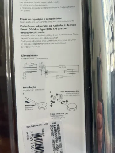 Chuveiro Docol Technoshower cromado. Peça nova. Na caixa. Comprei por engano peças a mais.