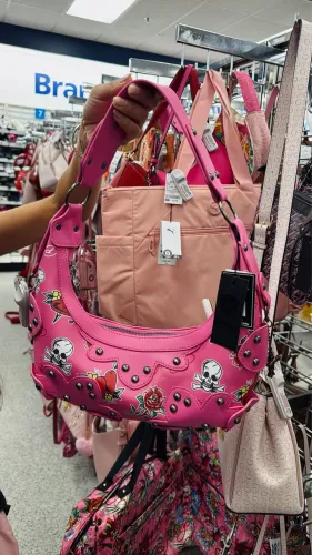 ED HARDY Bolsa de ombro cravejada rosa
