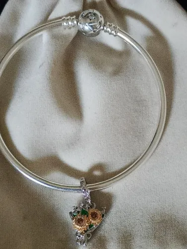 Bracelete Buquê de Girassóis em Prata e Zircônias - 19cm