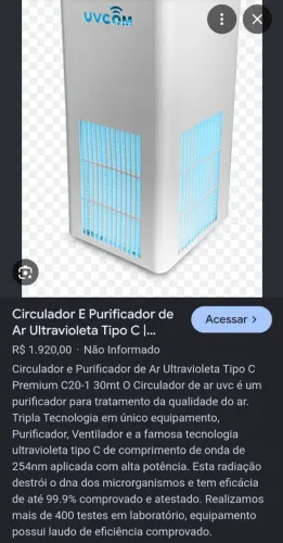 Purificador e esterilizador de ar ultravioleta
