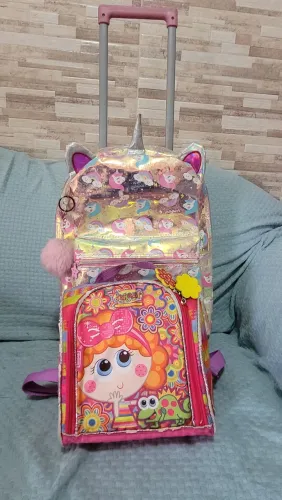 Mochila de rodinhas unicórnio e Lancheira