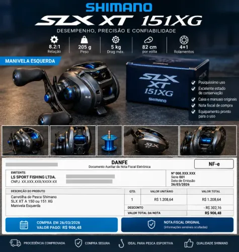 Carretilha Shimano SLX 151 XT 8.2:1 Esquerda - Pouquíssimo Uso + NF